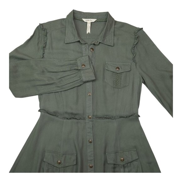 Matilda Jane Womens M Green Long Sleeve Button-Up Midi Dress With Pockets Ruffle - Picture 1 of 9